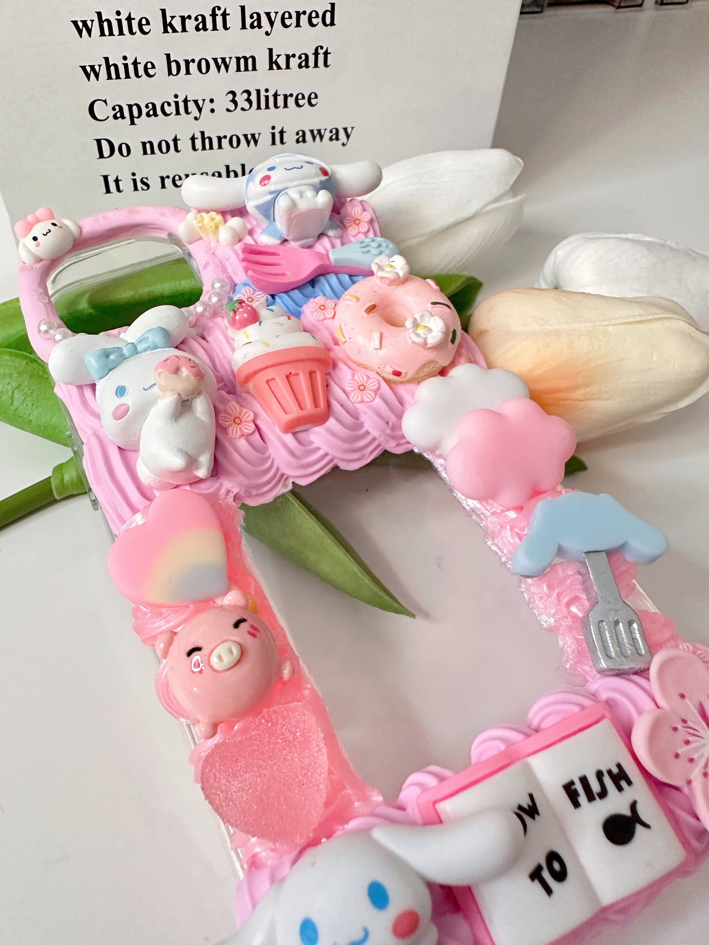 Themed Pink Rabbits Custom Decoden Phone Cases, whipped cream phone cases, Personalized Case, can put photo inside,decoden case,decoden charms,Put your favorite idol's picture