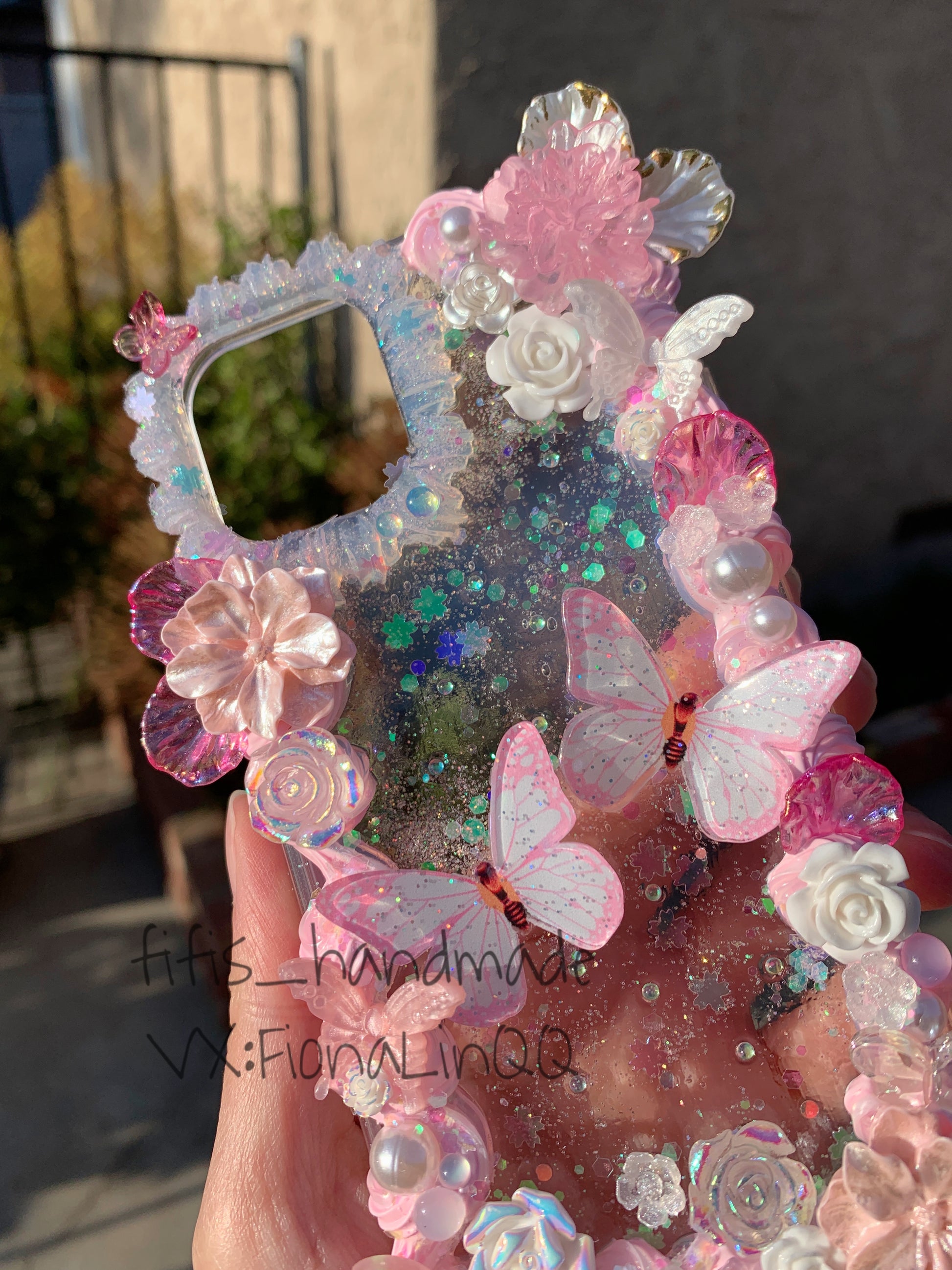 Pink and White Phone Case with Name, Decoden Case with Charms, Cute Pink  iPhone Case, Butterfly Phone Case