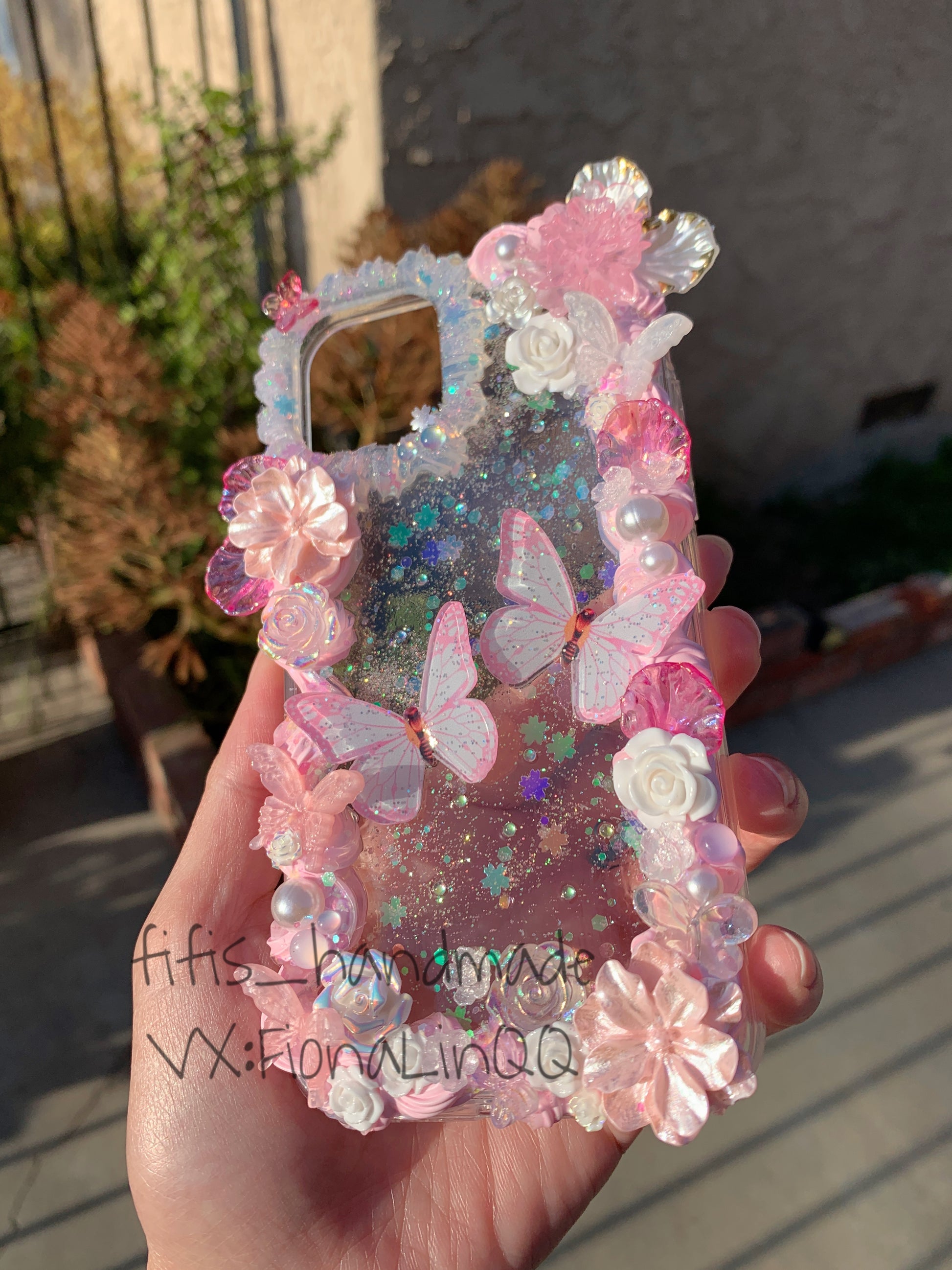 Decoden Phone Case DIY Kit Frame Gold Rose Pink Bow Butterflies Rose Cream  Charm
