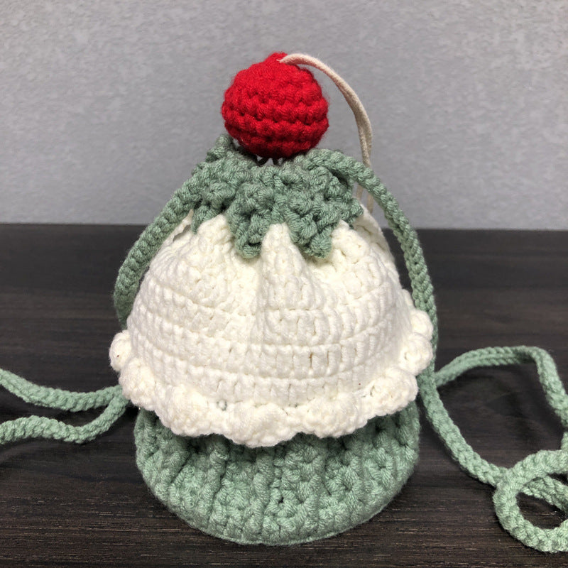 Hand-knitted cake bag sweet lady messenger wool coin purse net red beam mouth bag