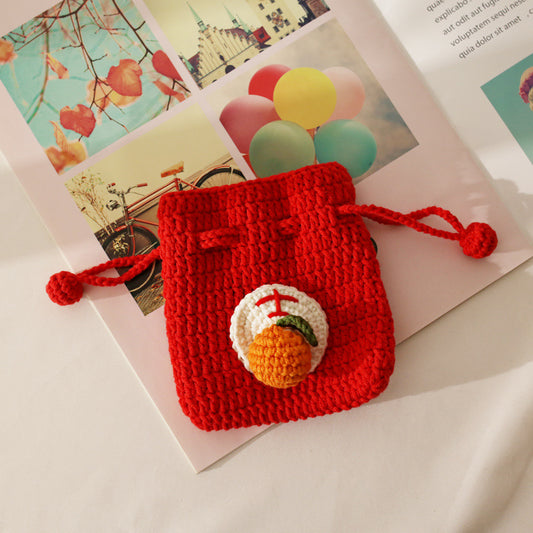 Good luck and good meaning hand-woven coin purse girl sweet blessing bag red drawstring pocket