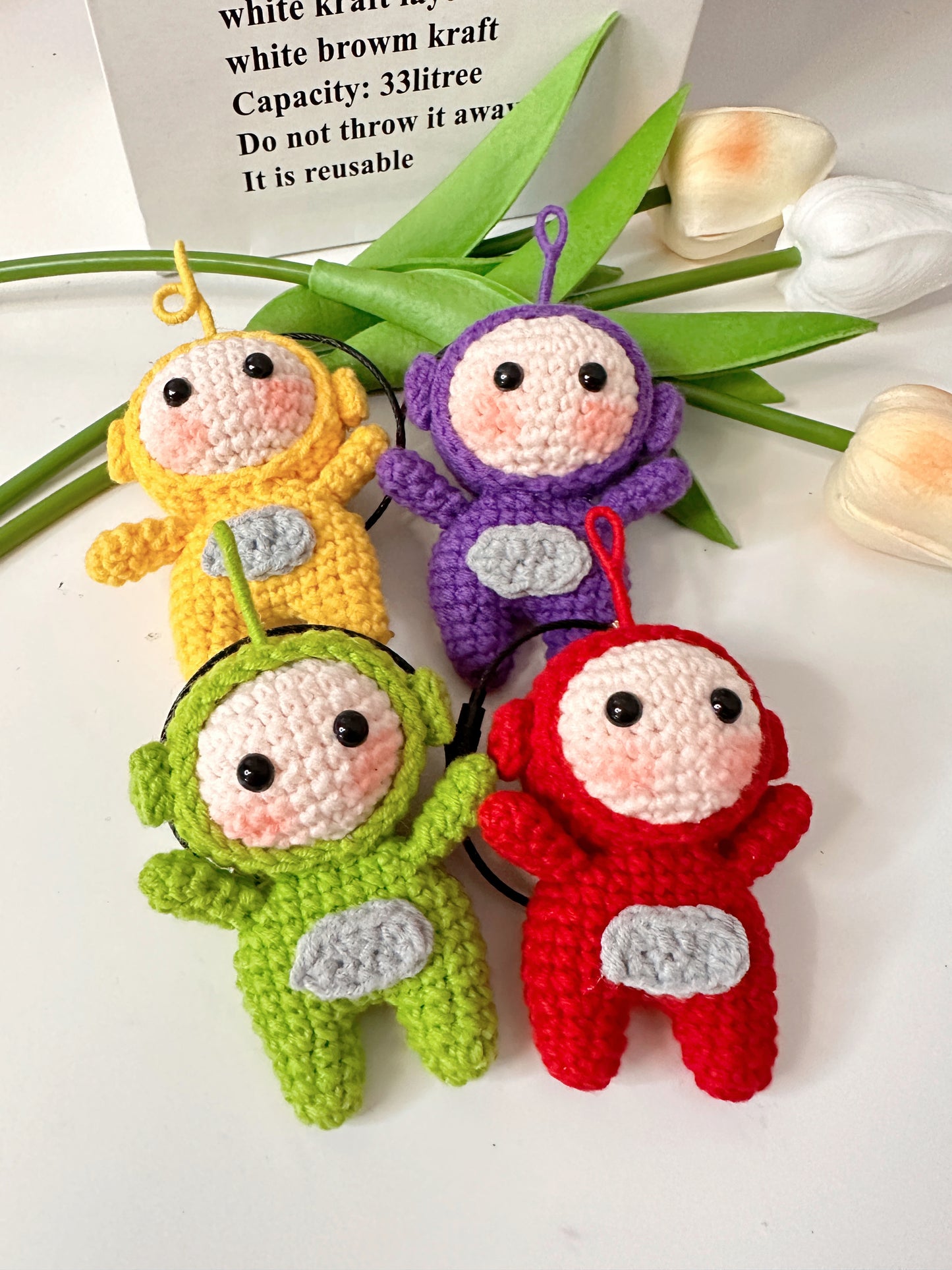 Teletubbies Doll, cute crochet handmade doll, Tinky Winky, Dipsy, Laa Laa, Po, Amigurumi, cute bag accessory toys