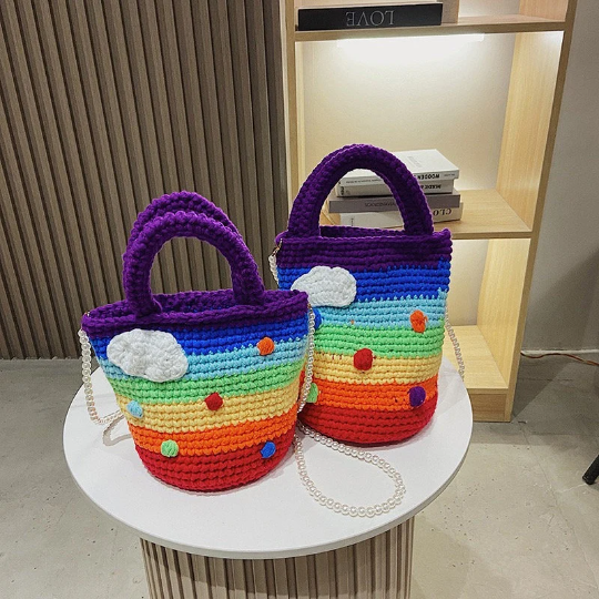 Rainbow Crochet handbag, handmade shoulder bag, Crochet purse, knit bag, shell bag, gift for her, tulip crochet bag, flower crochet bag