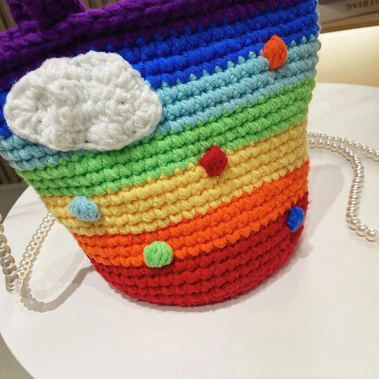 Rainbow Crochet handbag, handmade shoulder bag, Crochet purse, knit bag, shell bag, gift for her, tulip crochet bag, flower crochet bag