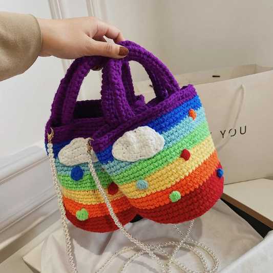 Rainbow Crochet handbag, handmade shoulder bag, Crochet purse, knit bag, shell bag, gift for her, tulip crochet bag, flower crochet bag