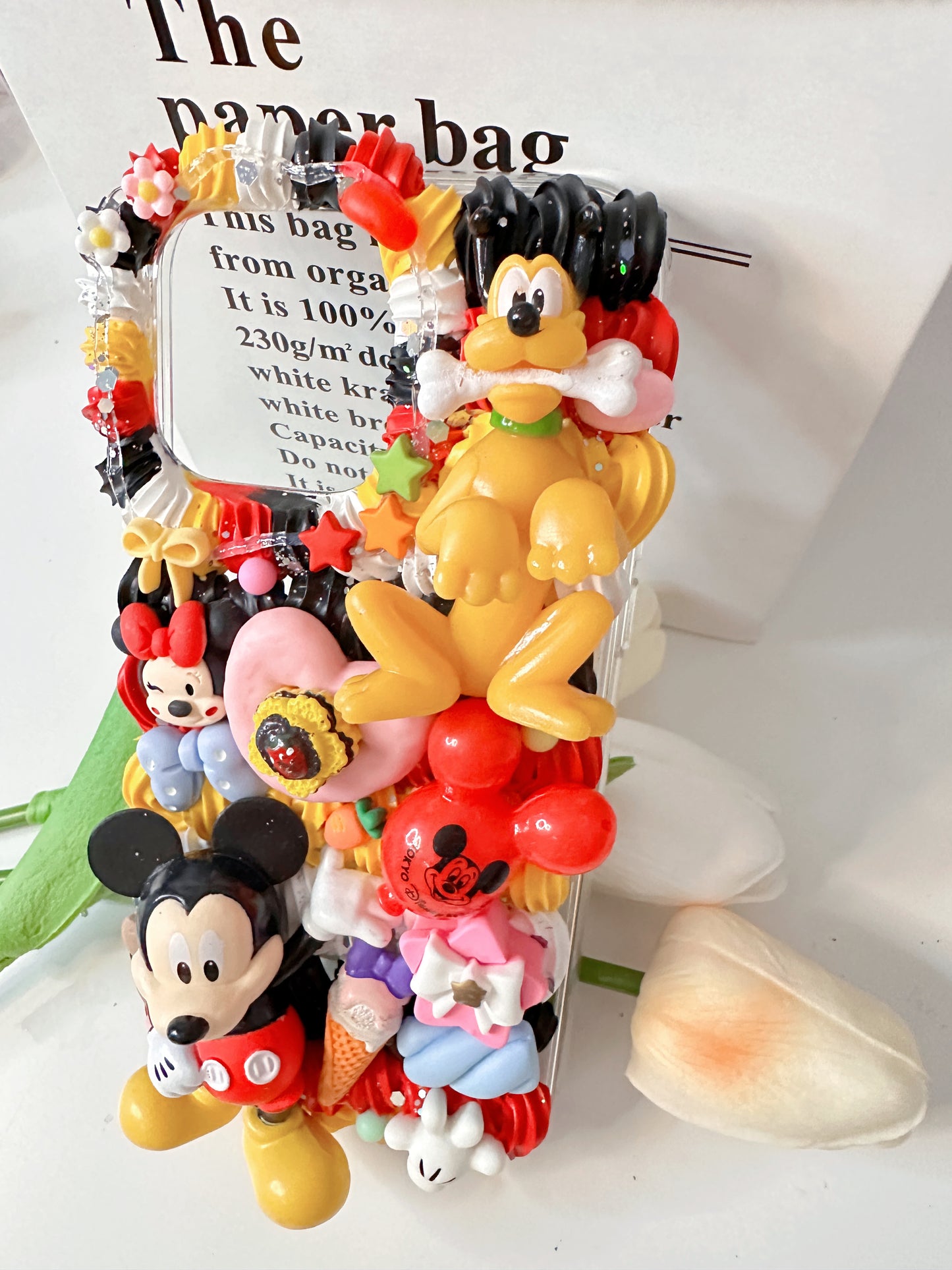 Custom Decoden Phone Case with Whipped Cream Design - Disney Inspired - Pooh Bear and Mickey Mouse - Handmade