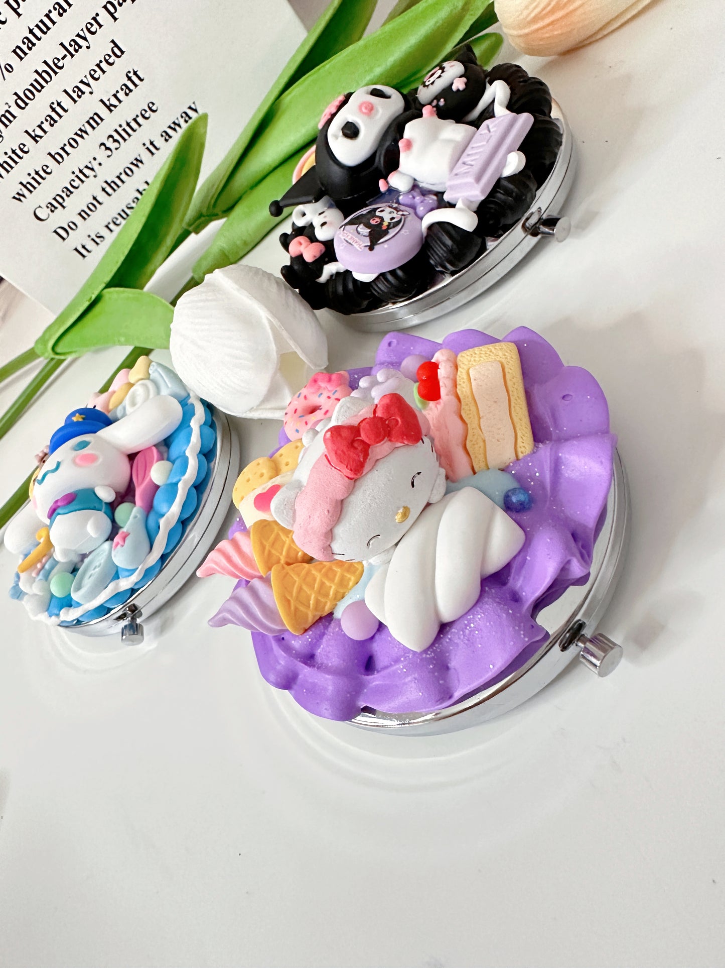 Themed Custom Decoden mirror, whipped cream portable mirror,pocket mirror,Fake Cream, Small Cute Mirror, makeup mirror without LACE